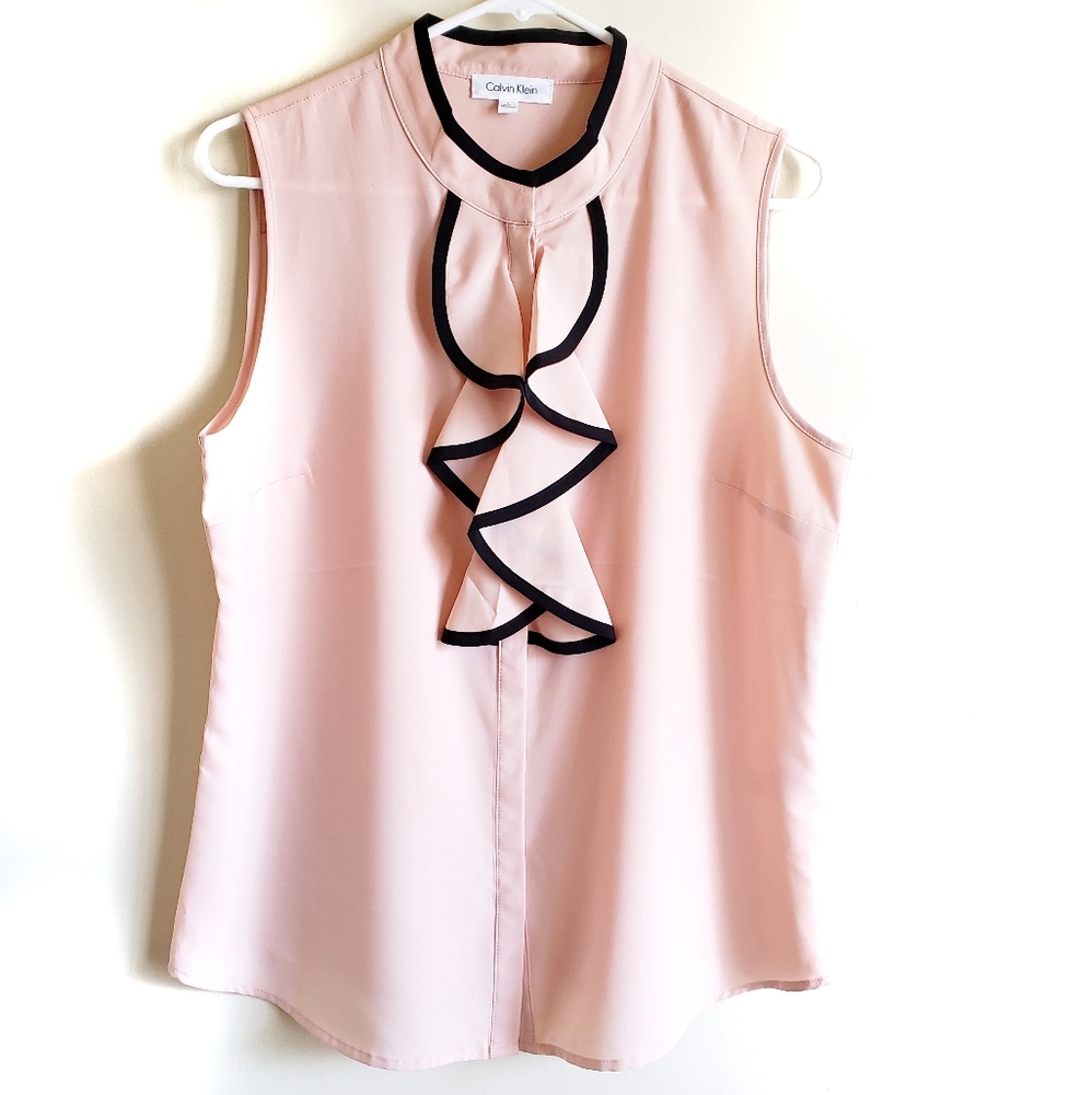 Calvin Klein Sleeveless Piped-Ruffle Blouse
